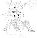  anthro bandage bangs canid canine canis caphound choker claws clothing collar demon fishnet genitals horn intersex jackal jewelry legwear male maleherm mammal necklace nude pasties penis pose pussy sketch sockings solo spade_tail spread_legs spreading thigh_highs 