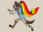  3_toes absurd_res anthro band-aid bandage biped brown_body brown_fur brown_tail canid canine canis claws clothed clothing fingers fur hi_res lgbt_pride male mammal miikesobi multicolored_body multicolored_fur open_mouth patch_(fabric) paws pride_colors rainbow_flag rainbow_pride_flag rainbow_symbol simple_background solo toe_claws toes tongue two_tone_body two_tone_fur two_tone_tail wolf 