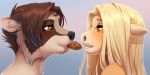  2020 2:1 brown_body brown_eyes brown_fur brown_hair cookie digital_media_(artwork) duo equid equine eyebrows eyelashes female food fur hair hi_res horse kyotoleopard male mammal procyonid raccoon yellow_eyes 