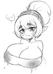  areola big_breasts blush bodily_fluids breasts bust_portrait changbae cute_fangs female goblin humanoid looking_at_viewer monochrome portrait sketch solo sweat 