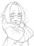  adelia_(changbae) blush breasts changbae clothing eyes_closed female goblin happy hi_res humanoid jacket not_furry sketch smile solo topwear 