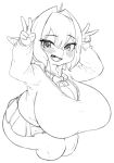  adelia_(changbae) big_breasts blush bottomwear bow breasts changbae clothing female gesture goblin hi_res humanoid looking_at_viewer miniskirt monochrome not_furry skirt solo v_sign 