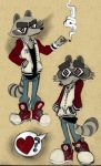  &lt;3 ? absurd_res anthro biped chest_tuft cigarette clothed clothing fur grey_body grey_fur grey_tail hands_in_pockets hi_res holding_object looking_at_viewer male mammal miikesobi multicolored_body multicolored_fur pockets procyonid raccoon skull_and_crossbones smoke solo standing teeth tuft two_tone_body two_tone_fur two_tone_tail 