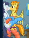  3:4 absurd_res against_wall blush clothing cutie_mark dildo duo equid equine eyes_closed female feral friendship_is_magic hi_res kissing legwear lube male male/female mammal my_little_pony pegasus sex sex_toy soarin_(mlp) socks spitfire_(mlp) stand_and_carry_position standing standing_sex strapon tacomytaco wings wonderbolts_(mlp) 
