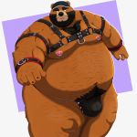  1:1 2020 absurd_res anthro bear beard belly bulge clothing facial_hair hairy harness hat headgear headwear hi_res humanoid_hands kemono kumajjjj male mammal moobs nipples overweight overweight_anthro overweight_male pubes simple_background solo underwear 