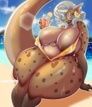  2020 anthro areola beverage big_breasts bikini breasts clothing curvy_figure ear_piercing ear_ring eyewear ezukapizumu female fish glasses hair hair_over_eye holding_object huge_breasts hyaenid hybrid looking_at_viewer mammal marine one_eye_obstructed overweight overweight_female piercing shark silver_(ezukapizumu) silver_hair sling_bikini smile solo spotted_hyena swimwear thick_thighs voluptuous 