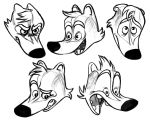  ! ? expression_sheet expressions hi_res male mammal miikesobi monochrome open_mouth procyonid raccoon simple_background solo teeth tongue 