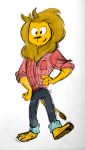  anthro biped clothed clothing felid hand_on_hip hi_res lion male mammal miikesobi pantherine pawpads simple_background solo standing 