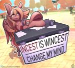  brown_hair chair change_my_mind copper_crescendo crossed_legs cup darkhazard equid equine feathered_wings feathers female feral fur furniture hair hi_res legs_up looking_at_viewer mammal meme my_little_pony pegasus red_body red_fur sitting solo table underhoof wings yellow_eyes 