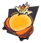  2020 ambiguous_gender anthro belly big_belly boot_(artist) cinderace fire fur inflation lagomorph mammal nintendo orange_body orange_eyes overweight pok&eacute;mon pok&eacute;mon_(species) simple_background thick_thighs video_games white_background white_body white_fur 