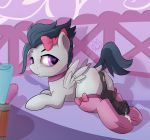 &lt;3 &lt;3_eyes after_sex blush bodily_fluids bow choker clothing cum cum_inside equid equine feral friendship_is_magic genital_fluids hi_res jewelry k1emm legwear looking_back lying male mammal my_little_pony necklace pegasus rumble_(mlp) solo stockings wings young 
