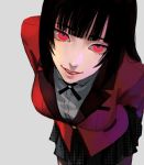  bangs black_hair blunt_bangs breasts highres hime_cut jabami_yumeko jacket kakegurui long_hair pantyhose red_eyes red_jacket skirt smile suit_jacket uniform 