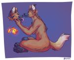  ambiguous_gender anthro breasts claws digital_media_(artwork) disembodied_head duo female fire flynx-flink fur hair horn nude open_mouth pawpads paws simple_background sitting smile teeth tongue tongue_out 