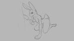  16:9 2020 all_fours anthro blush breasts duo female genitals grey_background lagomorph leporid looking_up male mammal monochrome nipples nude penis rabbit simple_background watsup widescreen 