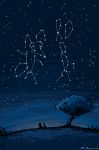  2017 anthro axelegandersson canid canine constellation disney duo fox grass judy_hopps lagomorph leporid mammal nick_wilde night outside rabbit red_fox signature silhouette sitting sky star starry_sky tree zootopia 