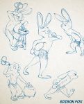  2020 anthro barefoot clothed clothing disney edisonfox eyes_closed fan_character fur hammer hi_res holding_object holding_tool lagomorph leporid male mammal rabbit sketch smile solo standing tools topless zootopia 