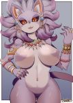  belladonna_(trials_of_mana) black_sclera breasts featureless_breasts featureless_crotch felid female hi_res jewelry mammal mana_(series) mofumofumachine navel nude open_mouth solo square_enix tongue trials_of_mana video_games 