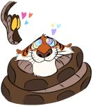  &lt;3 2020 anthro coiling disney duo edtertainerd felid feral hi_res hypnosis jungle_book kaa_(jungle_book) male male/male mammal mind_control pantherine reptile ringed_eyes scalie shere_khan simple_background smile snake tiger whiskers white_background yellow_sclera 
