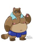  2020 animal_crossing anthro belly blue_eyes brown_body brown_fur bulge canid canine clothing fur hi_res male mammal megawaffle_(artist) moobs navel nintendo nipples overweight overweight_male raccoon_dog simple_background solo tanuki tom_nook_(animal_crossing) towel underwear video_games white_background 