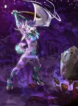  action_pose ambiguous_gender anthro antlers blue_body blue_fur bone cervid detailed_background facial_hair fog fur goatee grave graverobber graveyard halloween hi_res hole_(pit) holidays hooves horn magic magic_user male mammal moon necromancer necromancy night perspective pose pronghornpunk purple_body purple_fur shovel skull solo tombstone tools tree 