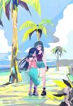  2girls beach bikini bikini_under_clothes black_hair blush denim denim_shorts green_eyes hair_over_one_eye highres kuroki_tomoko long_hair mojyo multiple_girls one_eye_closed open_mouth platform_footwear platform_heels shorts skirt smile swimsuit tamura_yuri watashi_ga_motenai_no_wa_dou_kangaetemo_omaera_ga_warui! 