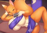  animal_crossing anthro big_breasts breasts canid canine crazy_redd crossgender cute_fangs eyes_closed female fox genitals huge_breasts looking_at_viewer mammal mtf_crossgender navel nintendo pussy solo tailzkim video_games 
