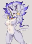  anthro armband belladonna_(trials_of_mana) big_breasts breasts buta99 ear_piercing ear_ring felid feline female hands_behind_head hi_res jewelry mammal necklace orange_eyes piercing solo trials_of_mana wide_hips 