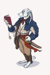  2020 absurd_res anthro bag bard book clothed clothing dragonborn dungeons_and_dragons eyewear fully_clothed glasses hasbro hi_res lizard male melee_weapon reading reptile scalie scarf solo sword thelivingtrashcan weapon wizards_of_the_coast 