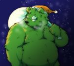  2015 anthro belly christmas clothing hat headgear headwear holidays humanoid_hands kemono male mammal moobs night nipples outside overweight overweight_male santa_hat solo suishou0602 ursid 