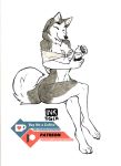  4_toes 5_fingers anthro balto_(film) breasts can canid canine canis claws domestic_dog english_text eyebrows eyes_closed fangs fingers fur husky inktiger jenna_(balto) mammal monochrome nordic_sled_dog sitting smile spitz text toe_claws toes 