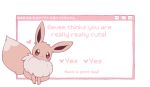  blush brown_eyes clarevoir commentary creature eevee english_commentary english_text full_body gen_1_pokemon heart looking_at_viewer no_humans pink_theme pokemon pokemon_(creature) sitting solo 