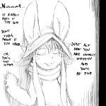  1:1 anthro comic english_text female hi_res hladilnik lagomorph leporid made_in_abyss mammal monochrome nanachi narehate rabbit solo text 