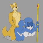  1:1 ambiguous_penetration anthro big_breasts blue_body blue_fur blue_hair breasts butt butt_grab canid canine duo eyes_closed female fox fox_mccloud from_behind_position fur grey_background hair hand_on_butt hexteknik hi_res kneeling krystal looking_down male male/female mammal nintendo nipples nude penetration prosthetic prosthetic_leg prosthetic_limb sex simple_background smile staff star_fox tailband tan_body tan_fur video_games white_body white_fur 