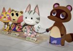 2018 animal_crossing anthro apron boke_(artist) bottomless brown_body brown_fur canid canine chain chained clothed clothing domestic_cat felid feline felis female fur grey_body grey_fur group kneeling lolly_(animal_crossing) male mammal multicolored_body multicolored_fur nintendo price_tag raccoon_dog rodent rosy_cheeks sally_(animal_crossing) sciurid simple_background slave smile standing striped_body striped_fur stripes tabby_(animal_crossing) tan_body tan_fur tanuki tom_nook_(animal_crossing) topless topwear two_tone_body two_tone_fur video_games yellow_body yellow_fur 