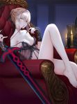  areola artist_revision fate/grand_order feet jpeg_artifacts lingerie luobo_(nsnr8754) no_bra saber saber_alter see_through sword 