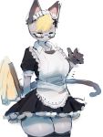  2020 3:4 animal_crossing anthro baburusushi blonde_hair breasts clothed clothing crossgender domestic_cat eyewear felid feline felis female fur glasses grey_body grey_fur hair heterochromia hi_res legwear maid_uniform mammal nintendo raymond_(animal_crossing) solo standing thick_thighs uniform video_games 