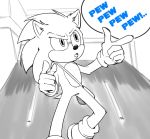  2020 anthro bag clothing english_text eulipotyphlan fabulaus_things finger_gun footwear gesture gloves greyscale handwear hedgehog hi_res male mammal monochrome shoes solo sonic_the_hedgehog sonic_the_hedgehog_(film) sonic_the_hedgehog_(series) speech_bubble text 