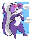  absurd_res anthro big_butt bow butt cloud female fifi_la_fume hair hair_over_eye hi_res iyzeekiil looking_at_viewer mammal mephitid one_eye_obstructed skunk smile solo thick_thighs tiny_toon_adventures warner_brothers 