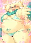  anthro belly bikini bird_dog blush bulge canid canine canis clothed clothing crossdressing cu_sith_(tas) domestic_dog golden_retriever hunting_dog male mammal moobs navel overweight overweight_male retriever solo swimwear tokyo_afterschool_summoners tomoyamaru_alt video_games 