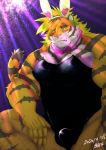  anthro blush bow_tie bulge bunny_costume bunny_ears_(disambiguation) clothed clothing costume felid fishnet fur hi_res magan male mammal muscular muscular_male pantherine pecs skimpy solo striped_body striped_fur stripes t_kohaku2016 tiger tokyo_afterschool_summoners video_games 