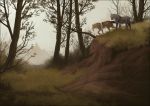  2020 black_border border canid canine canis day detailed_background digital_media_(artwork) duo feral forest grass mammal oneminutesketch outside smile tree wolf 