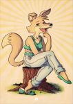  anthro blinky_bill_(series) canid canine canis clothed clothing daisy_dingo digital_media_(artwork) dingo female footwear fox-pop hi_res high_heels mammal open_mouth seductive shoes simple_background sitting smile solo tree_stump 