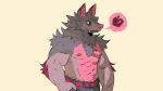  abs anthro apple biceps biped chiropteran clothing fangs food fruit fur grey_body grey_fur hi_res male mammal multicolored_body multicolored_fur muscular muscular_arms muscular_male navel nipples pecs pink_body pink_fur plant simple_background smile solo st4rsbucks teeth thought_bubble triceps 