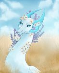  blue_eyes day detailed_background dragon dream-fractures female feral headshot_portrait hi_res horn outside portrait sky smile solo 