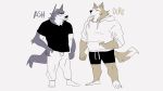  5_fingers absurd_res anthro ash_(st4rsbucks) biped blep brown_body brown_fur brown_tail canid canine canis clothed clothing couple_(disambiguation) dirt_(st4rsbucks) duo fingers fur grey_body grey_fur grey_tail hi_res looking_at_viewer male male/male mammal multicolored_body multicolored_fur simple_background st4rsbucks standing tongue tongue_out two_tone_body two_tone_fur two_tone_tail wolf 