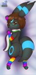  black_body black_fur blue_paws blush body_pillow canid canine clothing eeveelution eyewear feral fox fur glasses hair hi_res legwear male mammal nintendo pillow pok&eacute;mon pok&eacute;mon_(species) scarf shiny_(disambiguation) solo stockings umbreon video_games zoruabydefault 