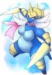  abstract_background anthro anthrofied armor big_breasts breasts claws dual_wielding headgear helmet holding_object holding_weapon melee_weapon nintendo pok&eacute;mon pok&eacute;mon_(species) samurott scarf semi-anthro slightly_chubby sword unknown_artist video_games weapon wide_hips 