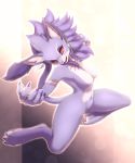  5_fingers absurd_res anthro belladonna_(trials_of_mana) breasts claws featureless_breasts felid female finger_claws fingers fur hazukikai hi_res light_fur looking_at_viewer mammal open_mouth pawpads purple_body purple_ears purple_fur purple_tail red_eyes solo toe_claws tongue trials_of_mana 