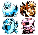  arctovish arctozolt commentary creature dracovish dracozolt english_commentary full_body gen_8_pokemon multiple_monochrome no_humans pat_attackerman pixel_art pokemon pokemon_(creature) sprite standing 