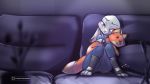  16:9 2020 anthro clothed clothing disney ears_down fully_clothed fur furniture grey_body grey_fur hi_res holding_object judy_hopps kiaun lagomorph leporid mammal pivoted_ears plushie rabbit sitting smile sofa solo text url widescreen zootopia 